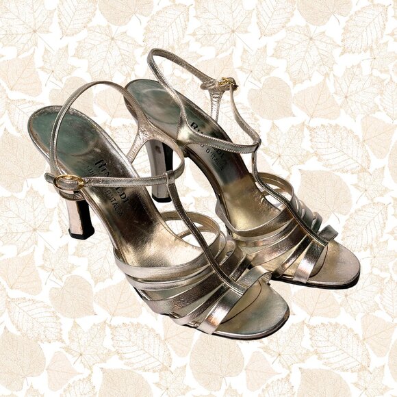 Rinaldi by Luigino D'Italia Silver 4" Sandal Heels - Size 7.5 - Picture 4 of 10